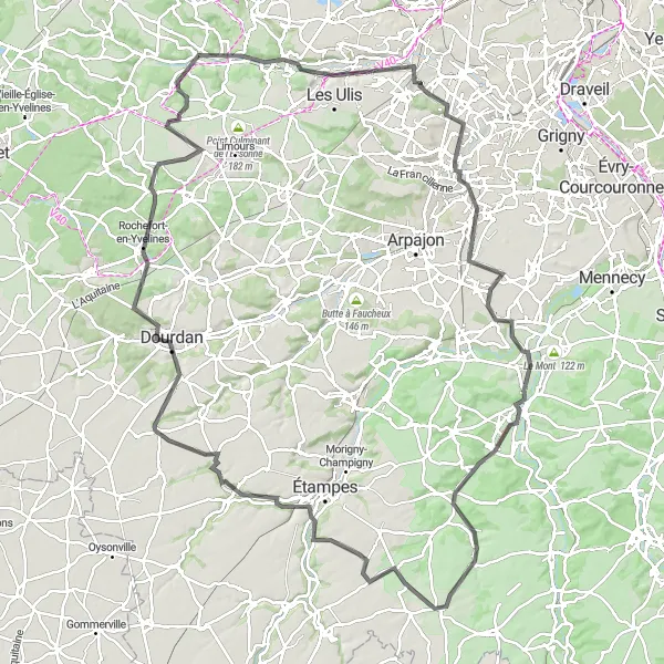 Map miniature of "The Château Loop Road Cycling Route" cycling inspiration in Ile-de-France, France. Generated by Tarmacs.app cycling route planner