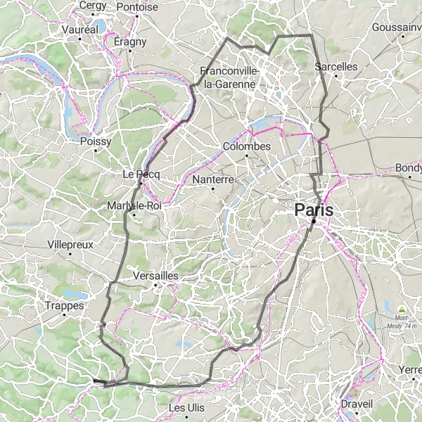 Map miniature of "The Grand Tour of Ile-de-France Road Cycling Route" cycling inspiration in Ile-de-France, France. Generated by Tarmacs.app cycling route planner