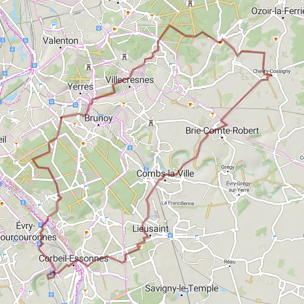 Map miniature of "Gravel Adventure" cycling inspiration in Ile-de-France, France. Generated by Tarmacs.app cycling route planner