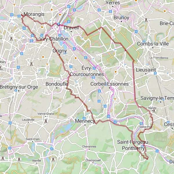 Map miniature of "Valley Views and Gravel Adventure" cycling inspiration in Ile-de-France, France. Generated by Tarmacs.app cycling route planner