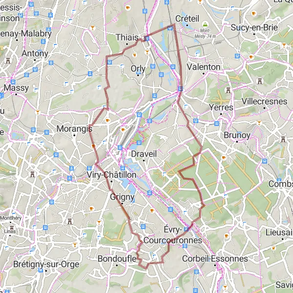 Miniature de la carte de l'inspiration cycliste "Aventure à Montgeron" dans la Ile-de-France, France. Générée par le planificateur d'itinéraire cycliste Tarmacs.app