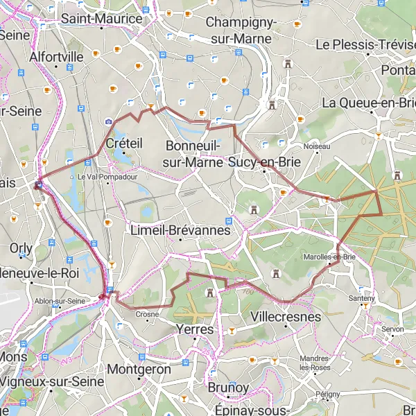 Map miniature of "Gravel Escape" cycling inspiration in Ile-de-France, France. Generated by Tarmacs.app cycling route planner