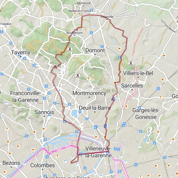 Map miniature of "Clichy to Épinay-sur-Seine Gravel Route" cycling inspiration in Ile-de-France, France. Generated by Tarmacs.app cycling route planner