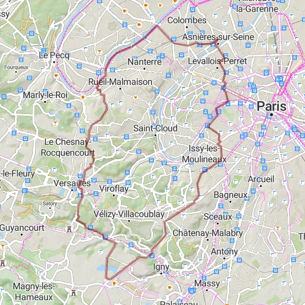 Map miniature of "The Saclay Loop" cycling inspiration in Ile-de-France, France. Generated by Tarmacs.app cycling route planner