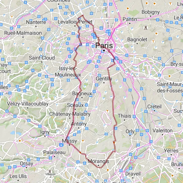Map miniature of "Paris and Beyond" cycling inspiration in Ile-de-France, France. Generated by Tarmacs.app cycling route planner