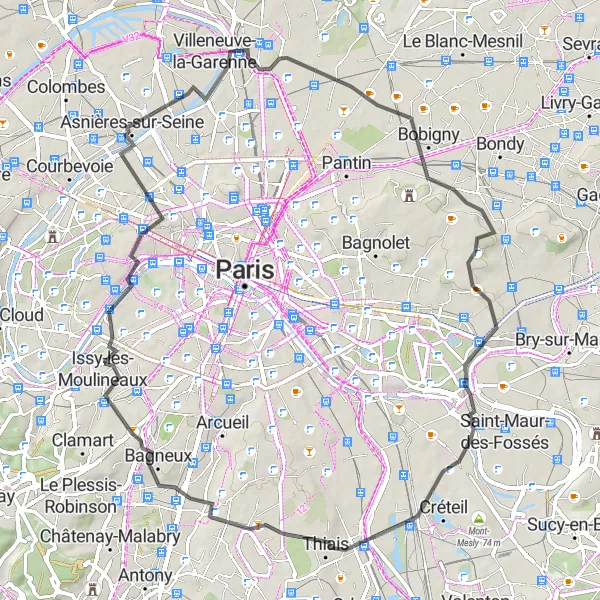 Map miniature of "Clichy to Saint-Denis Loop" cycling inspiration in Ile-de-France, France. Generated by Tarmacs.app cycling route planner