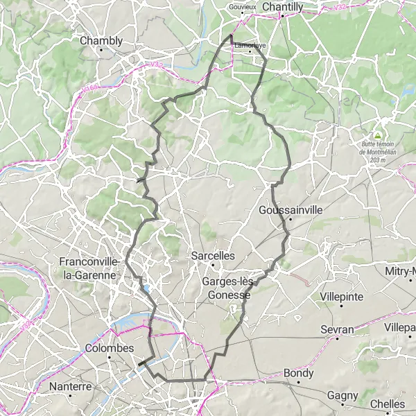 Map miniature of "Northern Suburbs Adventure" cycling inspiration in Ile-de-France, France. Generated by Tarmacs.app cycling route planner