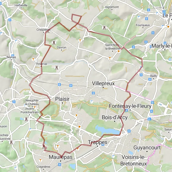 Miniature de la carte de l'inspiration cycliste "Chemin rural de Coignières à Maurepas" dans la Ile-de-France, France. Générée par le planificateur d'itinéraire cycliste Tarmacs.app