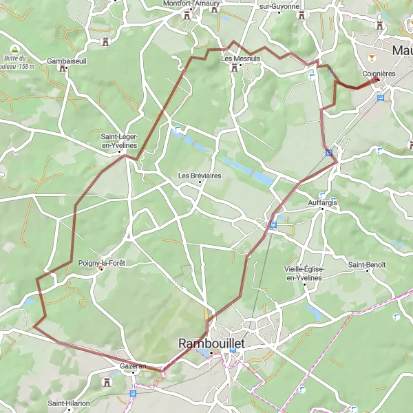 Miniature de la carte de l'inspiration cycliste "Parcours Gravel des Vallées de Yvelines" dans la Ile-de-France, France. Générée par le planificateur d'itinéraire cycliste Tarmacs.app