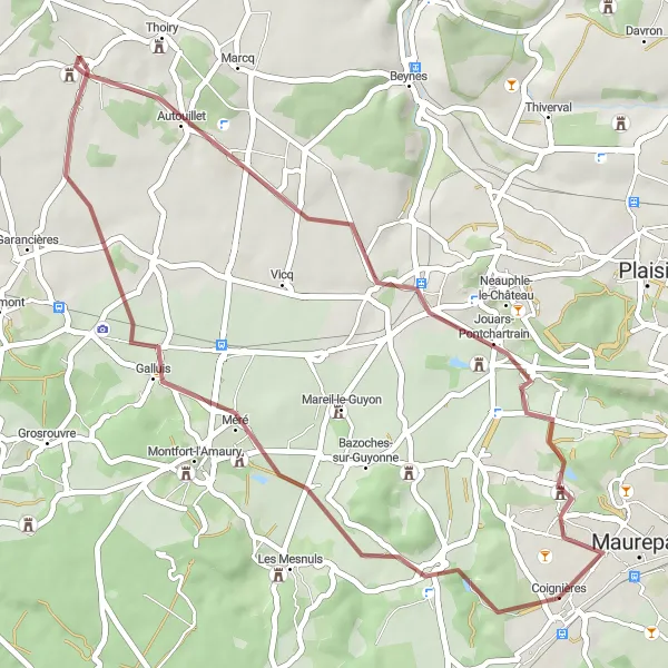 Miniature de la carte de l'inspiration cycliste "Exploration de la Vallée de Chevreuse" dans la Ile-de-France, France. Générée par le planificateur d'itinéraire cycliste Tarmacs.app
