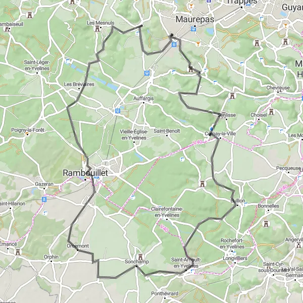 Miniature de la carte de l'inspiration cycliste "Boucle panoramique des Yvelines" dans la Ile-de-France, France. Générée par le planificateur d'itinéraire cycliste Tarmacs.app