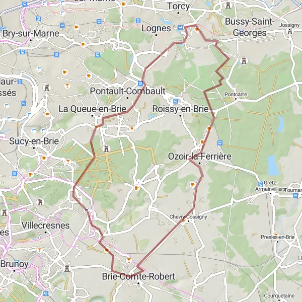 Miniature de la carte de l'inspiration cycliste "Le Circuit des Charmes de l'Est Parisien" dans la Ile-de-France, France. Générée par le planificateur d'itinéraire cycliste Tarmacs.app