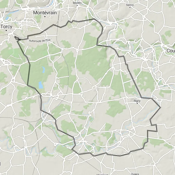 Map miniature of "Road Tour through Rural Villages" cycling inspiration in Ile-de-France, France. Generated by Tarmacs.app cycling route planner