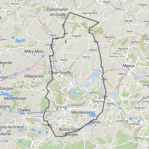 Map miniature of "The Torcy Loop" cycling inspiration in Ile-de-France, France. Generated by Tarmacs.app cycling route planner
