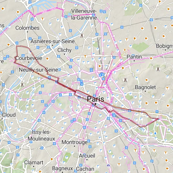 Map miniature of "Gravel Adventure through the Heart of Paris" cycling inspiration in Ile-de-France, France. Generated by Tarmacs.app cycling route planner