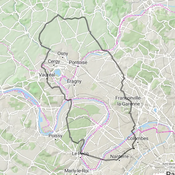Map miniature of "Breathtaking Views & Historic Towns" cycling inspiration in Ile-de-France, France. Generated by Tarmacs.app cycling route planner