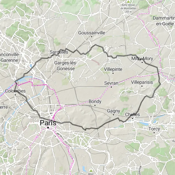 Map miniature of "Explore Northern Suburbs and Historic Landmarks" cycling inspiration in Ile-de-France, France. Generated by Tarmacs.app cycling route planner