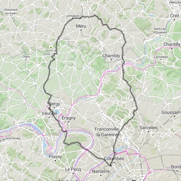 Map miniature of "Ultimate Day Trip to the Western Frontier" cycling inspiration in Ile-de-France, France. Generated by Tarmacs.app cycling route planner
