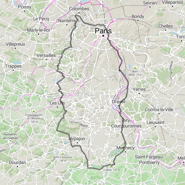 Map miniature of "Road Cycling & Cultural Tour" cycling inspiration in Ile-de-France, France. Generated by Tarmacs.app cycling route planner