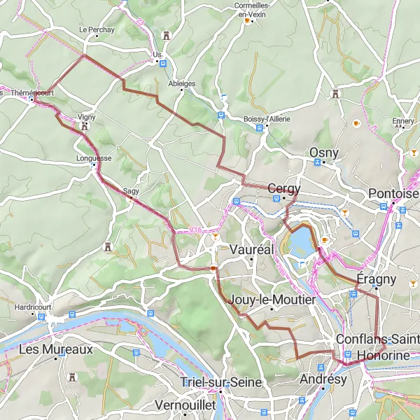 Map miniature of "Gravel Adventure in Vexin Francilien" cycling inspiration in Ile-de-France, France. Generated by Tarmacs.app cycling route planner