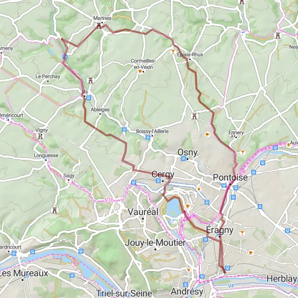 Map miniature of "Scenic Gravel Route from Conflans-Sainte-Honorine to Saint-Ouen-l'Aumône" cycling inspiration in Ile-de-France, France. Generated by Tarmacs.app cycling route planner