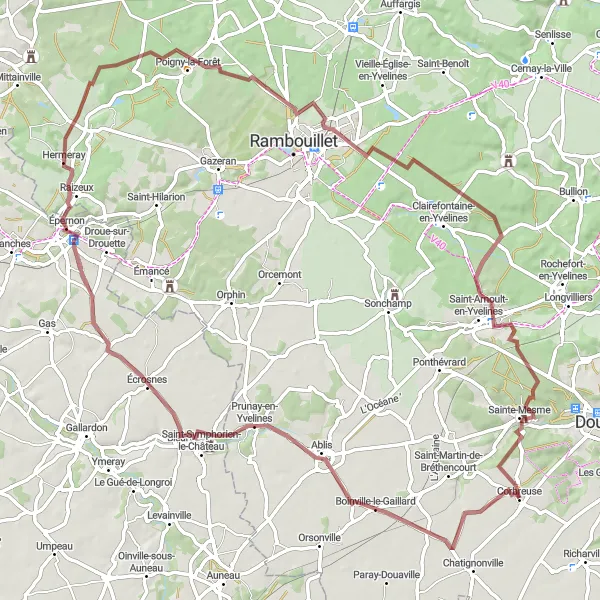 Map miniature of "Road to Château de Sainte-Mesme" cycling inspiration in Ile-de-France, France. Generated by Tarmacs.app cycling route planner