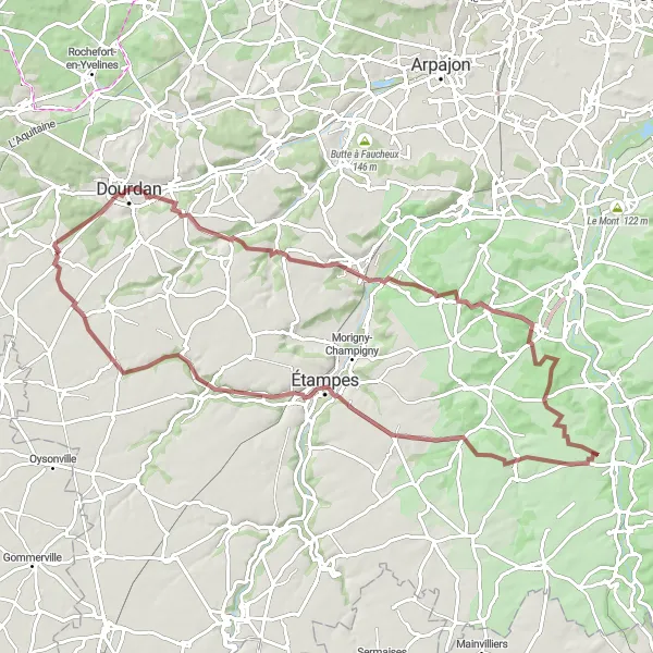 Miniature de la carte de l'inspiration cycliste "Aventure de 83 km sur les chemins de gravier autour de Corbreuse" dans la Ile-de-France, France. Générée par le planificateur d'itinéraire cycliste Tarmacs.app