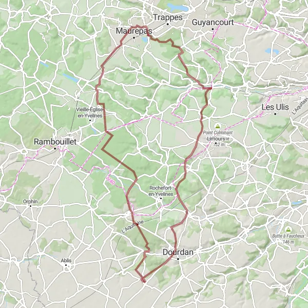 Map miniature of "Valley and Castle Gravel Route" cycling inspiration in Ile-de-France, France. Generated by Tarmacs.app cycling route planner
