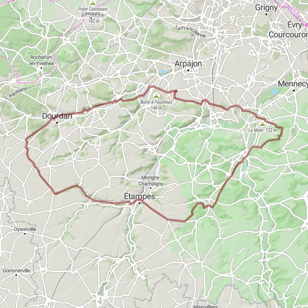 Miniature de la carte de l'inspiration cycliste "Le Tour de la Chevauchée" dans la Ile-de-France, France. Générée par le planificateur d'itinéraire cycliste Tarmacs.app