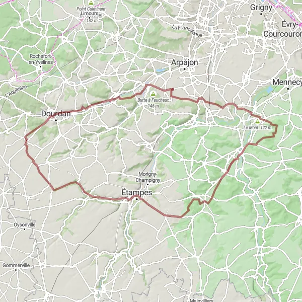 Map miniature of "The Gravel Adventure" cycling inspiration in Ile-de-France, France. Generated by Tarmacs.app cycling route planner