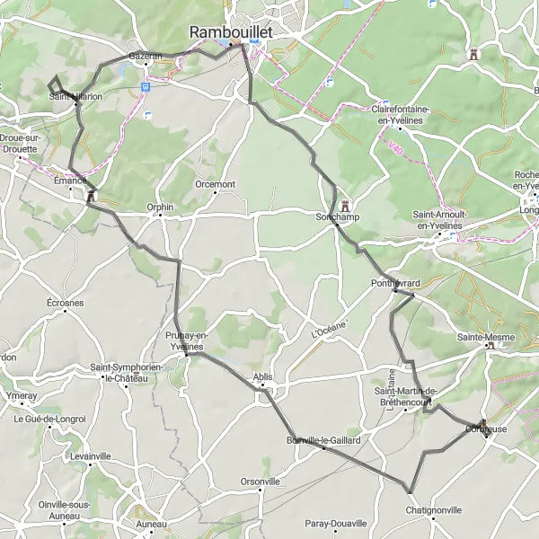 Miniature de la carte de l'inspiration cycliste "Le Circuit de Bois-d'Arcy" dans la Ile-de-France, France. Générée par le planificateur d'itinéraire cycliste Tarmacs.app