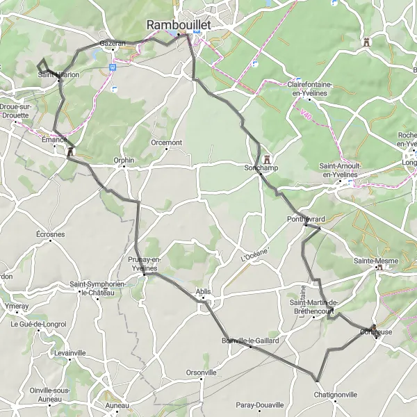 Map miniature of "Yvelines Countryside Ride" cycling inspiration in Ile-de-France, France. Generated by Tarmacs.app cycling route planner