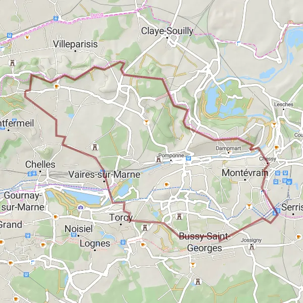 Map miniature of "Exploring the Countryside by Gravel" cycling inspiration in Ile-de-France, France. Generated by Tarmacs.app cycling route planner