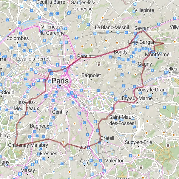 Map miniature of "The Scenic Gravel Loop around Coubron" cycling inspiration in Ile-de-France, France. Generated by Tarmacs.app cycling route planner