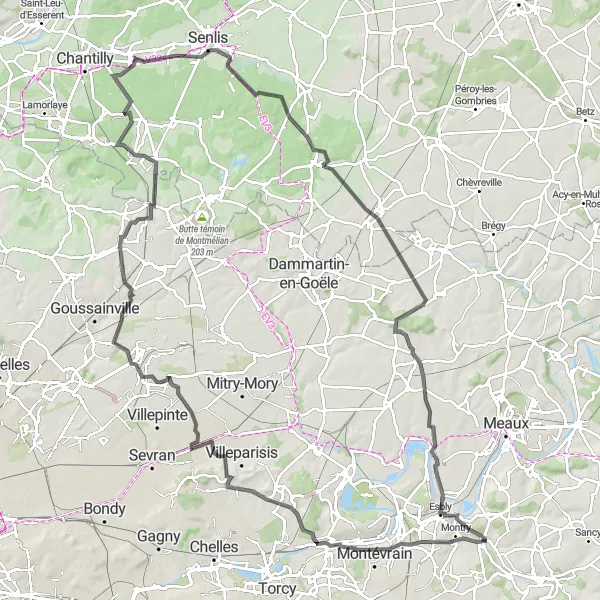 Miniature de la carte de l'inspiration cycliste "La randonnée en route vers Avilly-Saint-Léonard" dans la Ile-de-France, France. Générée par le planificateur d'itinéraire cycliste Tarmacs.app