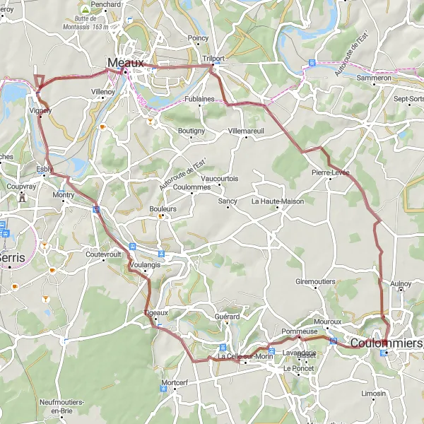 Map miniature of "Coulommiers Gravel Expedition" cycling inspiration in Ile-de-France, France. Generated by Tarmacs.app cycling route planner