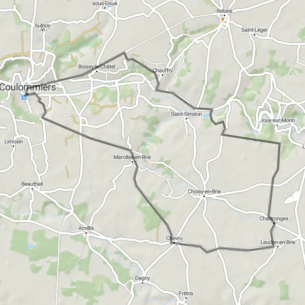 Map miniature of "Charming Countryside Road Loop" cycling inspiration in Ile-de-France, France. Generated by Tarmacs.app cycling route planner