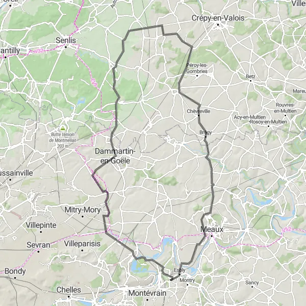Map miniature of "The Château Circuit" cycling inspiration in Ile-de-France, France. Generated by Tarmacs.app cycling route planner