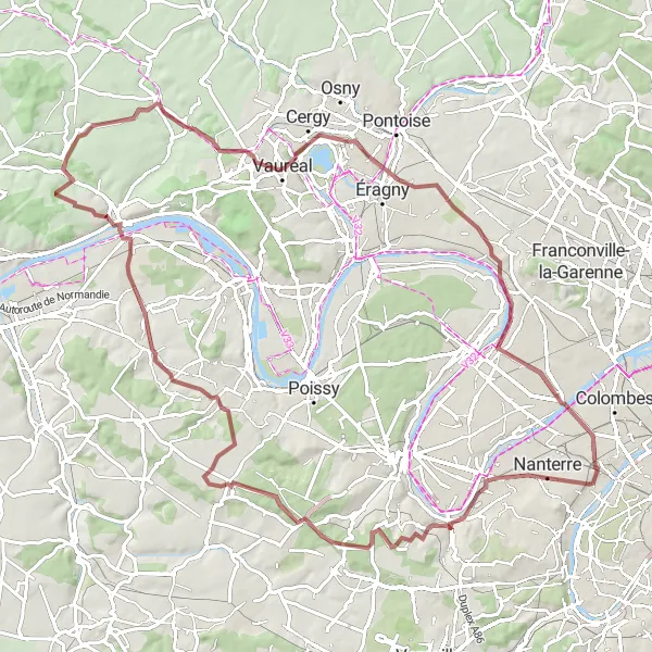 Map miniature of "Rueil-Malmaison to La Garenne-Colombes Gravel Route" cycling inspiration in Ile-de-France, France. Generated by Tarmacs.app cycling route planner