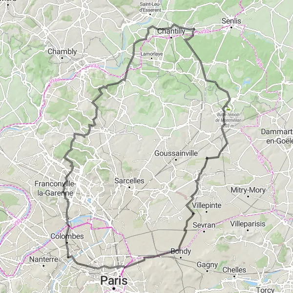 Map miniature of "Great Loop from Courbevoie" cycling inspiration in Ile-de-France, France. Generated by Tarmacs.app cycling route planner
