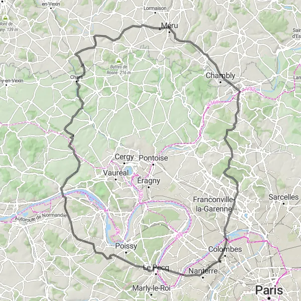 Map miniature of "Rueil-Malmaison to Sannois Road Route" cycling inspiration in Ile-de-France, France. Generated by Tarmacs.app cycling route planner