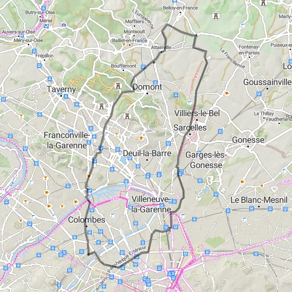 Map miniature of "Colombes to Neuilly-sur-Seine Road Route" cycling inspiration in Ile-de-France, France. Generated by Tarmacs.app cycling route planner