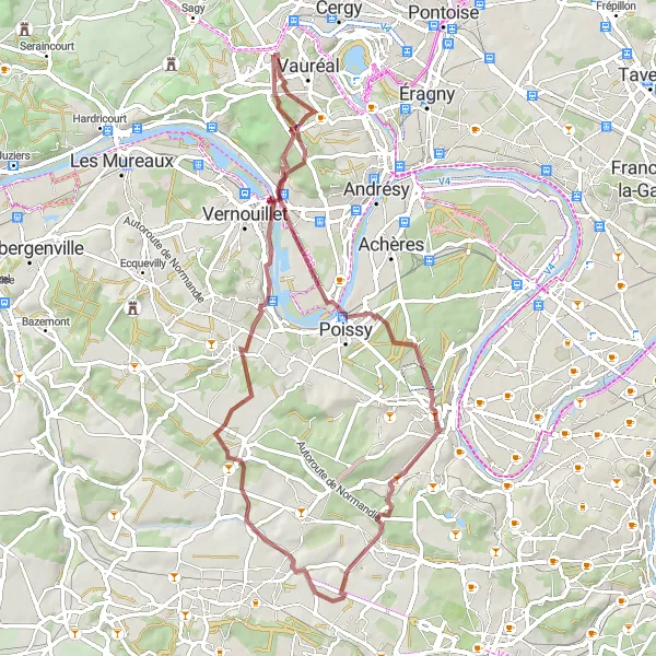 Map miniature of "The Poissy Gravel Loop" cycling inspiration in Ile-de-France, France. Generated by Tarmacs.app cycling route planner