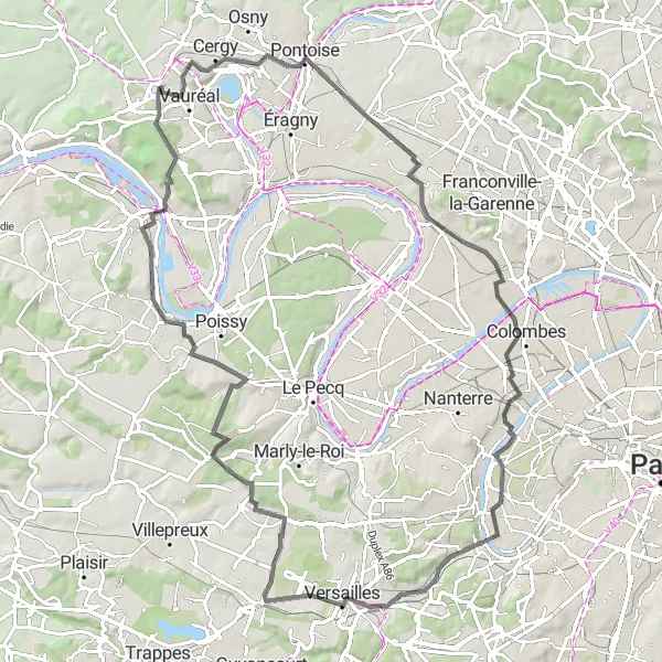 Map miniature of "City to Countryside" cycling inspiration in Ile-de-France, France. Generated by Tarmacs.app cycling route planner