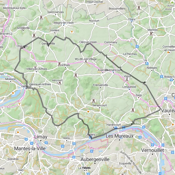 Map miniature of "The Valley Loop" cycling inspiration in Ile-de-France, France. Generated by Tarmacs.app cycling route planner