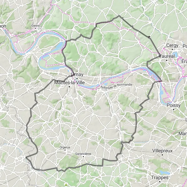 Map miniature of "The Triel-sur-Seine Loop" cycling inspiration in Ile-de-France, France. Generated by Tarmacs.app cycling route planner