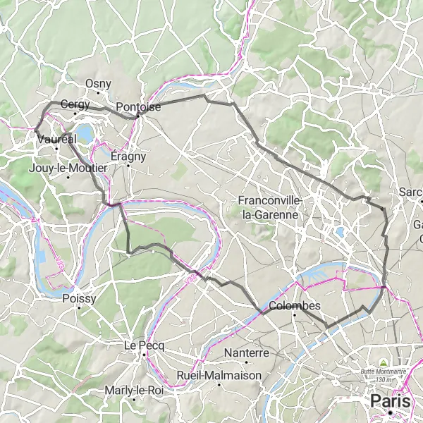 Miniature de la carte de l'inspiration cycliste "Boucle à vélo de Courdimanche" dans la Ile-de-France, France. Générée par le planificateur d'itinéraire cycliste Tarmacs.app