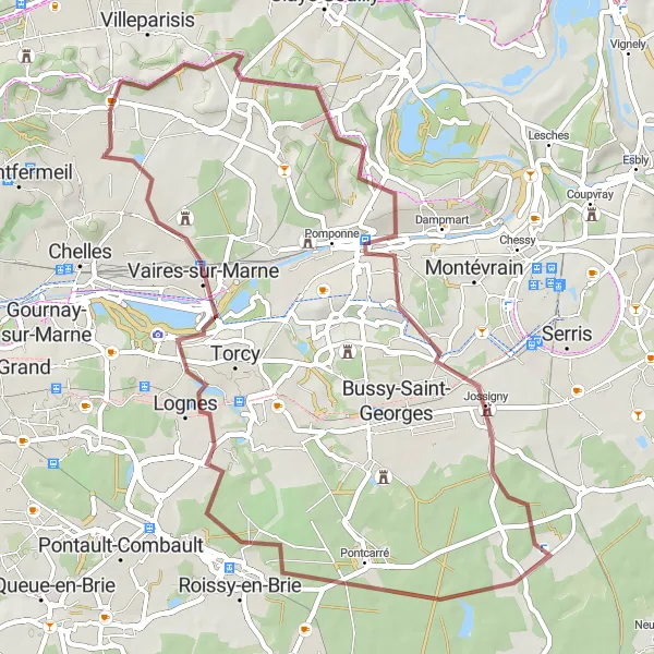 Map miniature of "Rolling Hills of Carnetin Gravel Route" cycling inspiration in Ile-de-France, France. Generated by Tarmacs.app cycling route planner