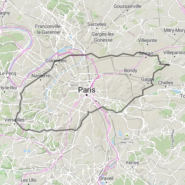 Map miniature of "Cycling from Nogent-sur-Marne to the Suburbs" cycling inspiration in Ile-de-France, France. Generated by Tarmacs.app cycling route planner