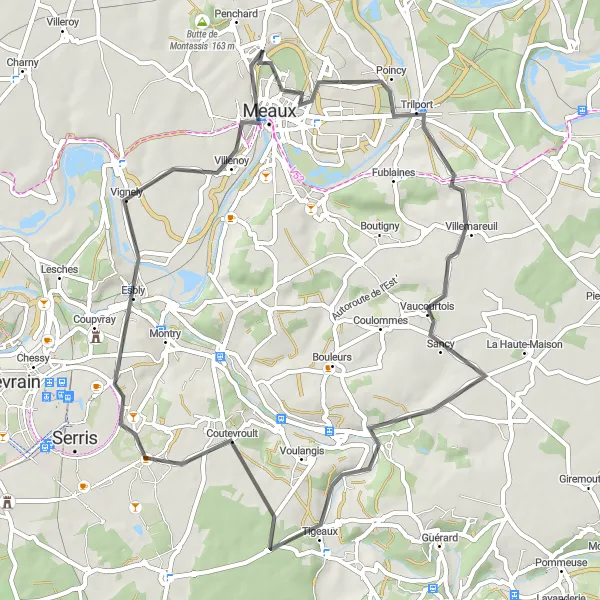 Miniature de la carte de l'inspiration cycliste "La boucle de Villemareuil" dans la Ile-de-France, France. Générée par le planificateur d'itinéraire cycliste Tarmacs.app